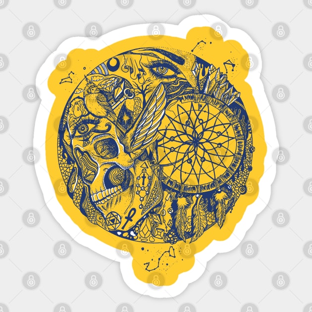 Navy Gold Skull and Dreamcatcher Circle Sticker by kenallouis